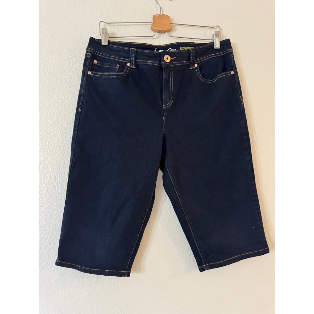 INC Denim Shorts Straight Leg Crop Embroidered Pocket 16P Dark Wash Excellent